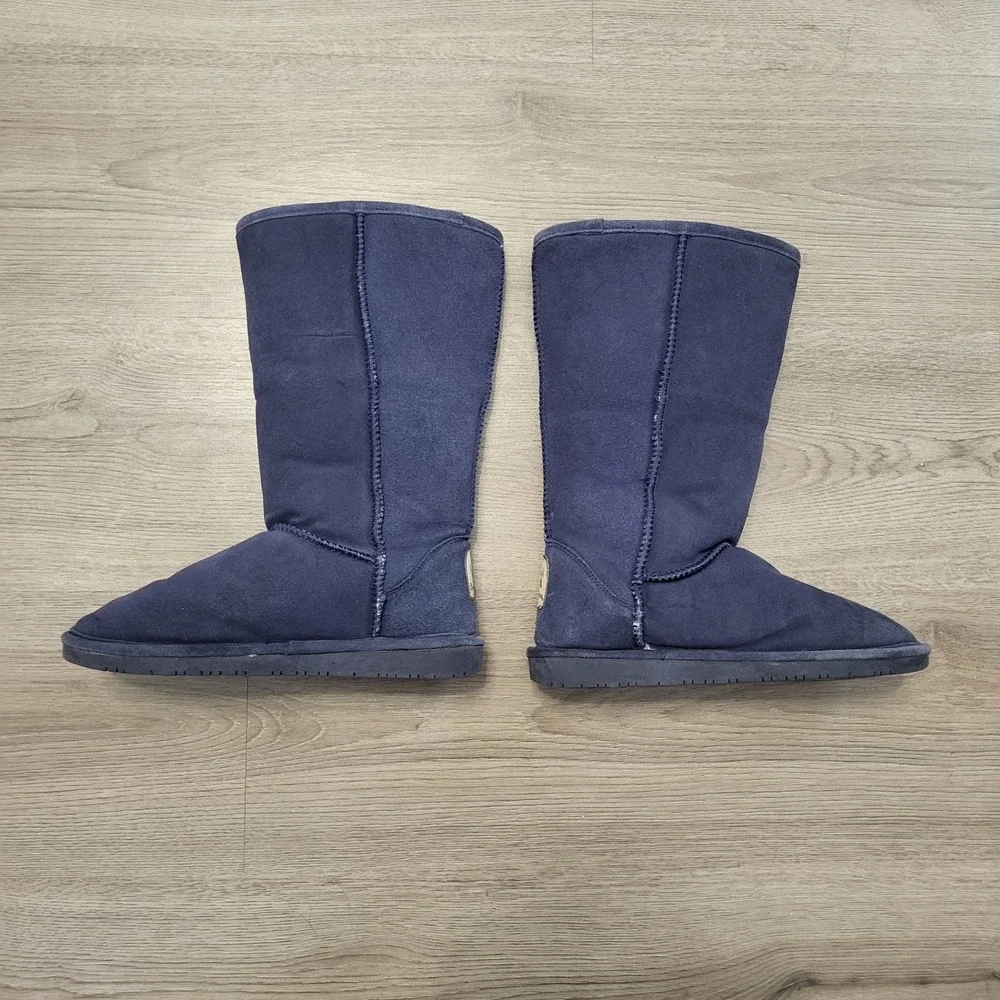 Bearpaw Tall Navy Blue Suede Sheepskin Fur Lined Winter Boots Womens‎ size 7